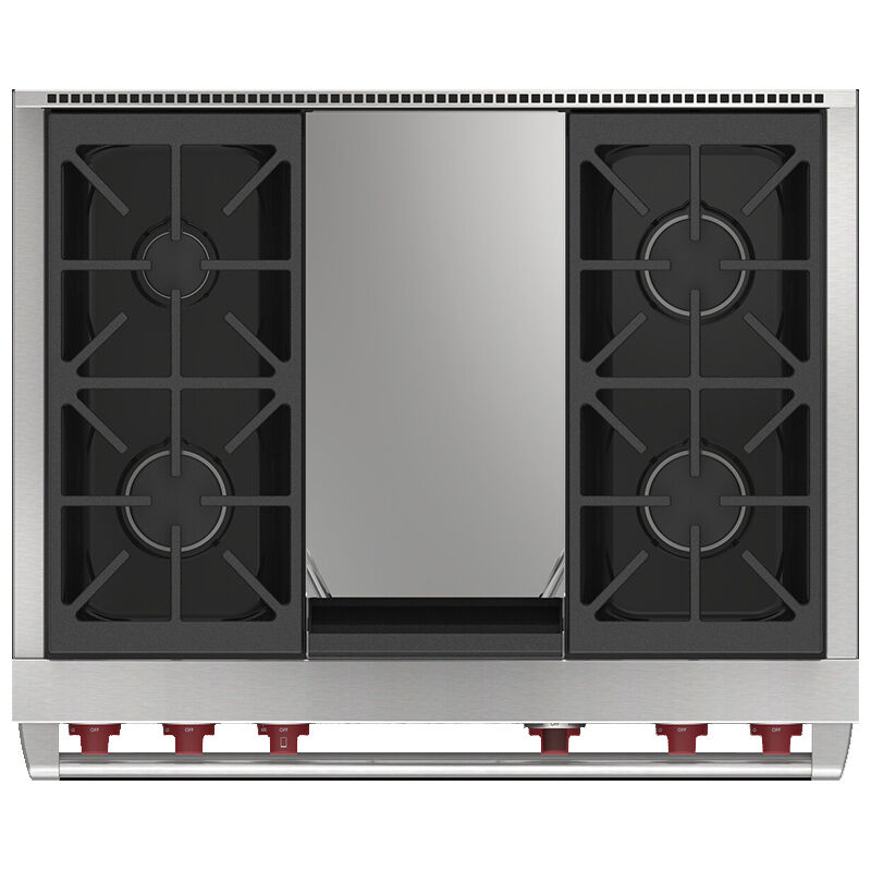 Wolf 36 in. 6.3 cu. ft. Smart Dual Convection Dual Fuel Range with 4 Sealed Burners & Griddle - Stainless Steel, , hires