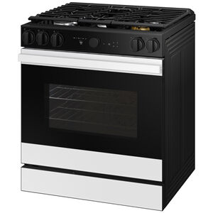Samsung Bespoke 30 in. 6 cu. ft. Smart Air Fry True European Convection Slide-In Gas Range with 5 Sealed Burners & Griddle - White Glass, White Glass, hires