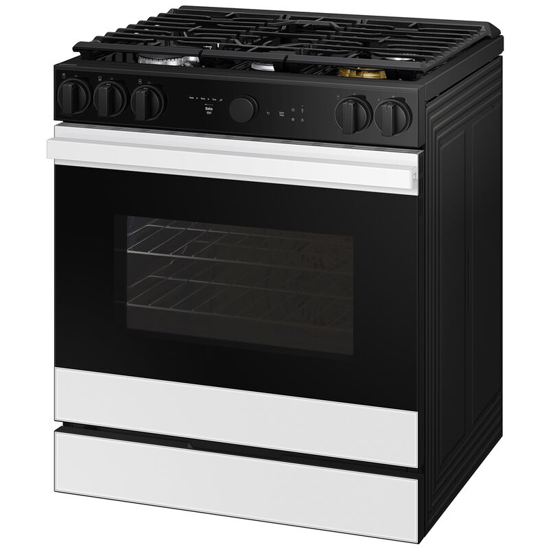 Samsung Bespoke 30 in. 6 cu. ft. Smart Air Fry True European Convection Slide-In Gas Range with 5 Sealed Burners & Griddle - White Glass, White Glass, hires