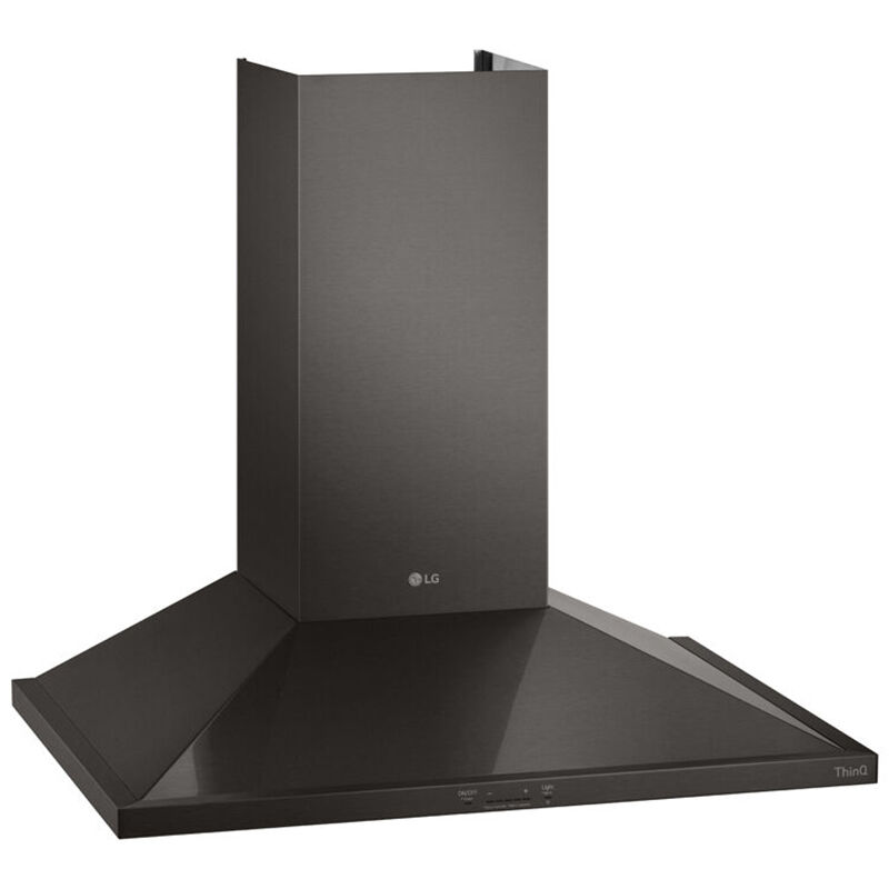 LG 30 in. Ducted Chimney Style Range Hood with 600 CFM, 5 Fan Speeds & 1 LED Light - Black Stainless, Black Stainless, hires