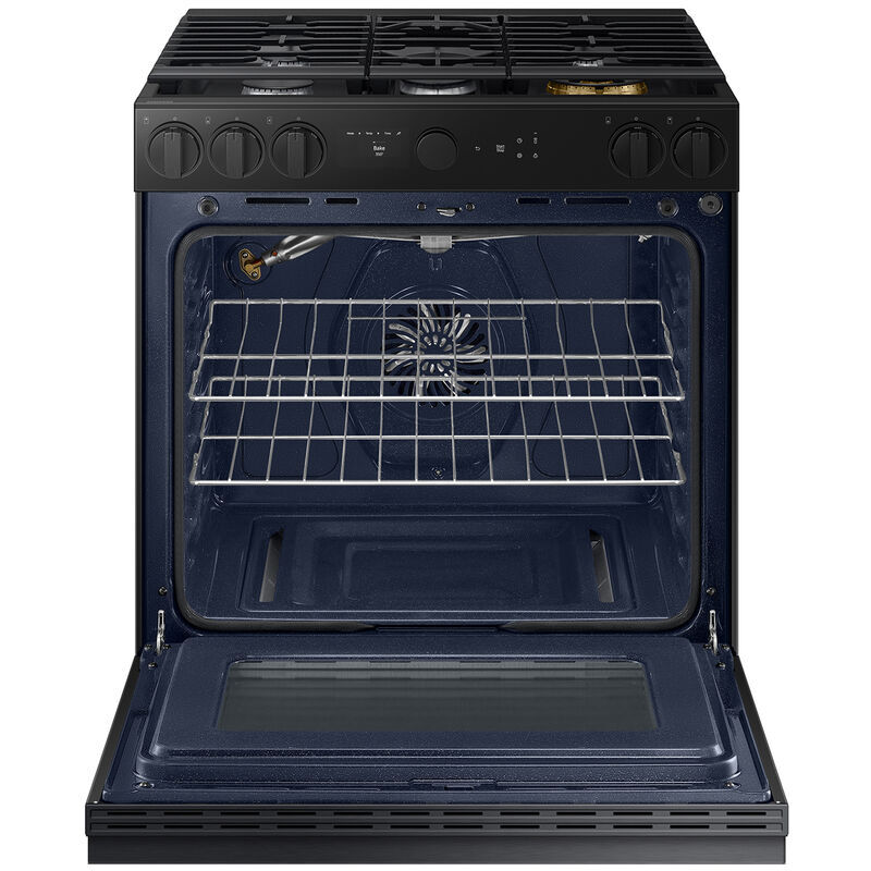 Samsung Bespoke 30 in. 6 cu. ft. Smart Air Fry True European Convection Slide-In Gas Range with 5 Sealed Burners & Griddle - Matte Black Steel, Matte Black Steel, hires