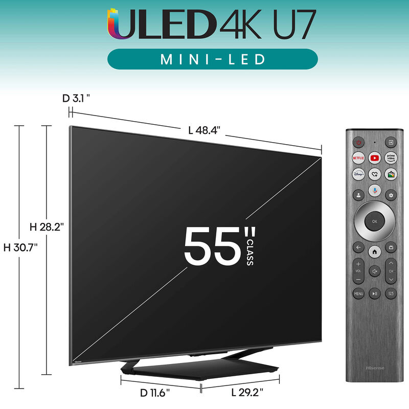 Hisense - 55" Class U7 Series ULED Mini-LED 4K UHD Smart Google TV, , hires