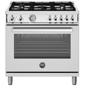 Bertazzoni Professional Series 36 in. 5.9 cu. ft. Convection Oven Freestanding Natural Gas Dual Fuel Range with 5 Sealed Burners - Stainless Steel, , hires