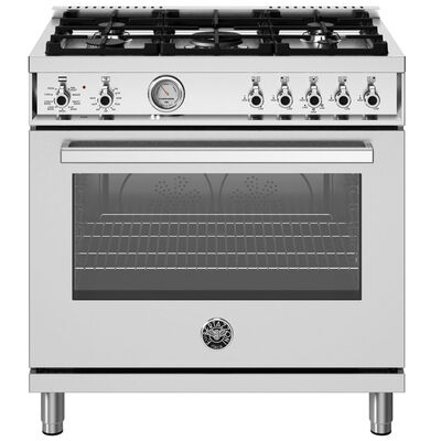 Bertazzoni Professional Series 36 in. 5.9 cu. ft. Convection Oven Freestanding Natural Gas Dual Fuel Range with 5 Sealed Burners - Stainless Steel | PRO365DFMXV