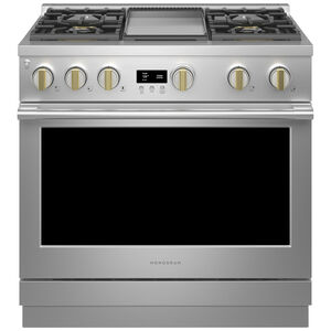 Monogram Statement Series 36 in. 6.2 cu. ft. Smart Convection Oven Freestanding Gas Range with 4 Sealed Burners & Griddle - Stainless Steel, , hires