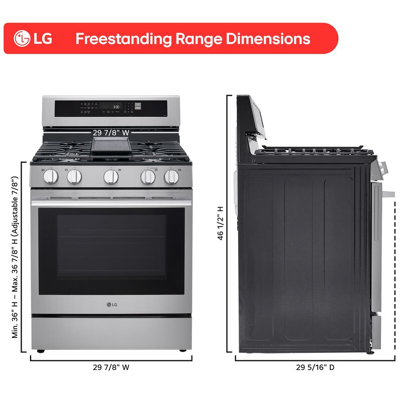 LG 30 in. 6.3 cu. ft. Smart Air-Fry True European Convection Gas Range with 5 Sealed Burners & Griddle - PrintProof Stainless Steel, , hires