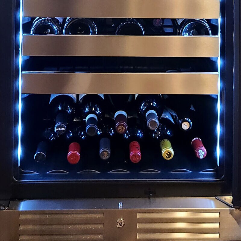 XO 24 in. Wine Cooler with Metal Racks, Dual Temperature Zones & 119 Bottle Capacity - Black Glass, , hires