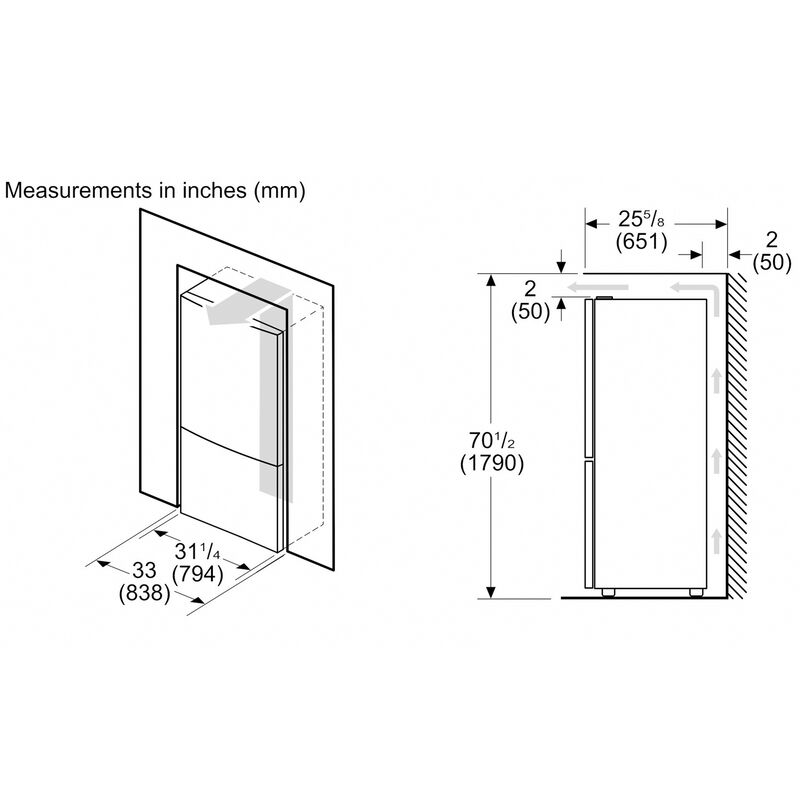 Bosch 100 Series 33 in. 17.2 cu. ft Counter Depth Bottom Freezer Refrigerator with Ice Maker - Stainless Steel, , hires