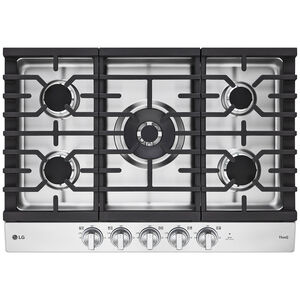 LG 30 in. 5-Burner Smart Natural Gas Cooktop with Griddle, Simmer Burner & Power Burner - Stainless Steel, , hires