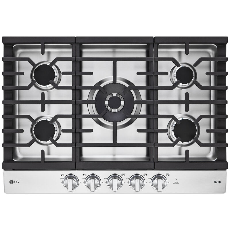 LG 30 in. 5-Burner Smart Natural Gas Cooktop with Griddle, Simmer Burner & Power Burner - Stainless Steel, , hires