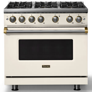 Viking 5 Series 36 in. 5.1 cu. ft. Standard Convection Gas Range with 6 Sealed Burners - Pure White - Liquid Propane Gas, Brushed Brass Trim Option, , hires