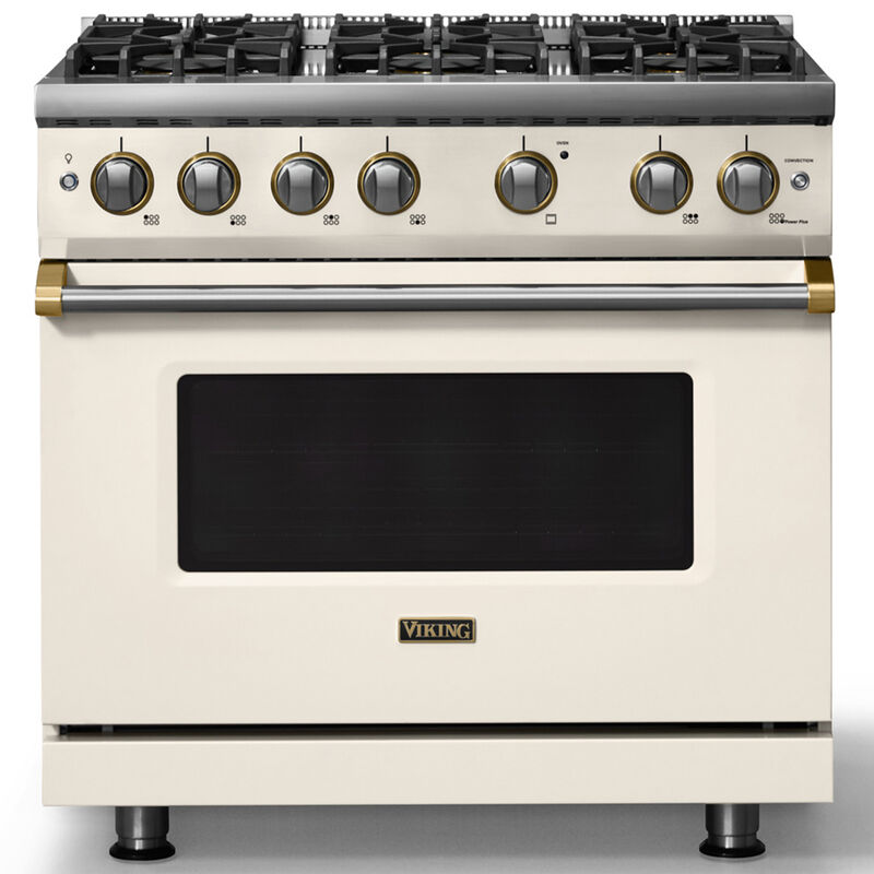 Viking 5 Series 36 in. 5.1 cu. ft. Standard Convection Gas Range with 6 Sealed Burners - Pure White - Liquid Propane Gas, Brushed Brass Trim Option, , hires