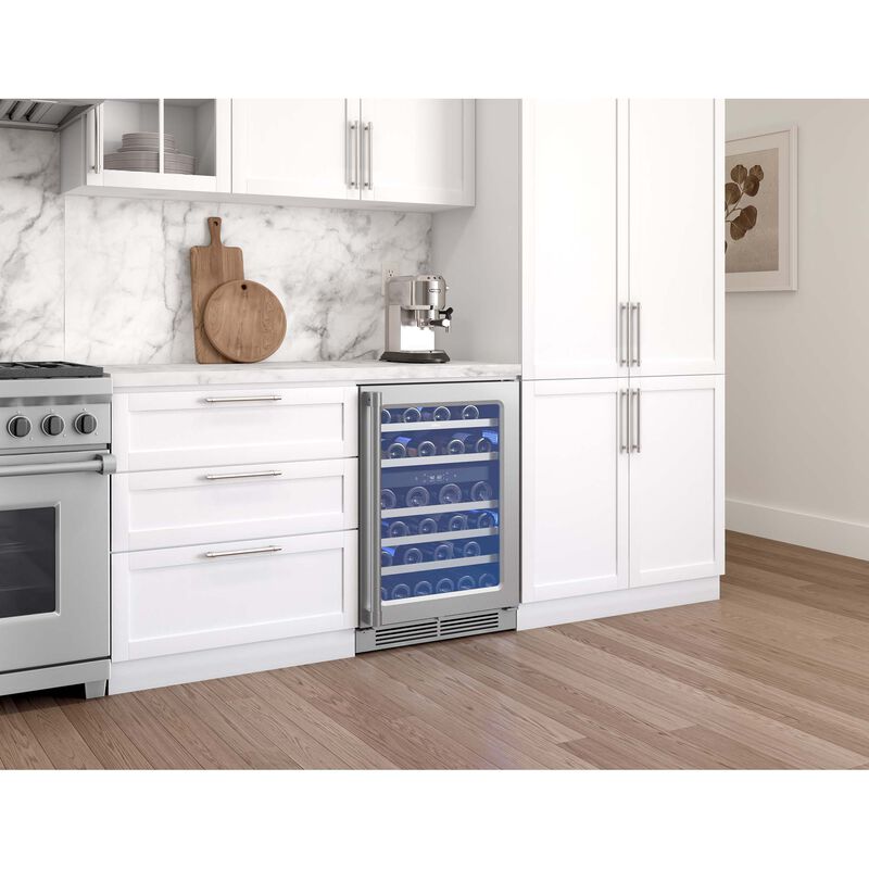 Zephyr Presrv Series 24 in. Undercounter Wine Cooler with Wood Racks, Dual Temperature Zones & 45 Bottle Capacity - Stainless Steel, , hires