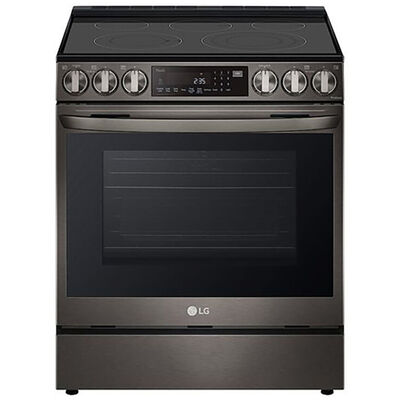 LG 30 in. 6.3 cu. ft. Smart Air Fry Convection Oven Slide-In Electric Range with 5 Smoothtop Burners - PrintProof Black Stainless Steel | LSEL6335D
