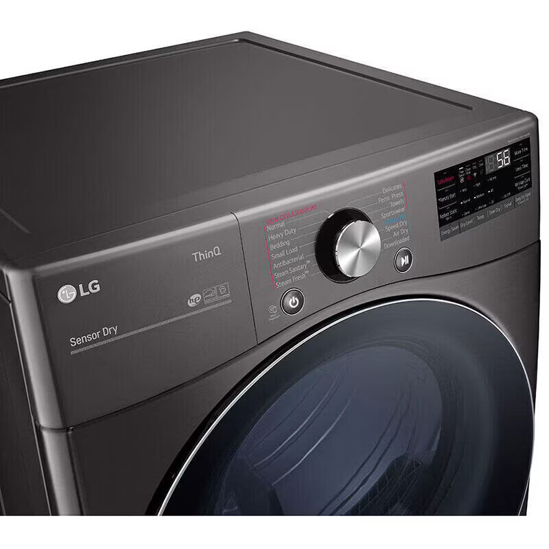 LG 27 in. 7.4 cu. ft. Smart Stackable Round-Door Gas Dryer with Tempered Glass, Built-In Intelligence, Sensor Dry, Turbo Steam, Sanitize & Steam Cycle - Black Steel, Black Steel, hires