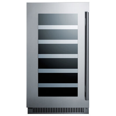 Summit Classic Collection 18 in. Undercounter Wine Cooler with Wood Racks, Single Temperature Zone & 29 Bottle Capacity - Stainless Steel | CL18WCLHD