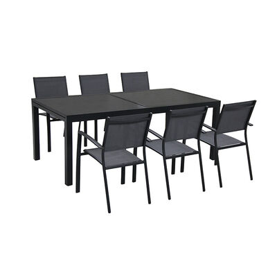 Hanover Naples 7-Piece 79" Rectangle Cast Top Dining Set with Stackable Chairs - Gray | NAPLESDN7PCG