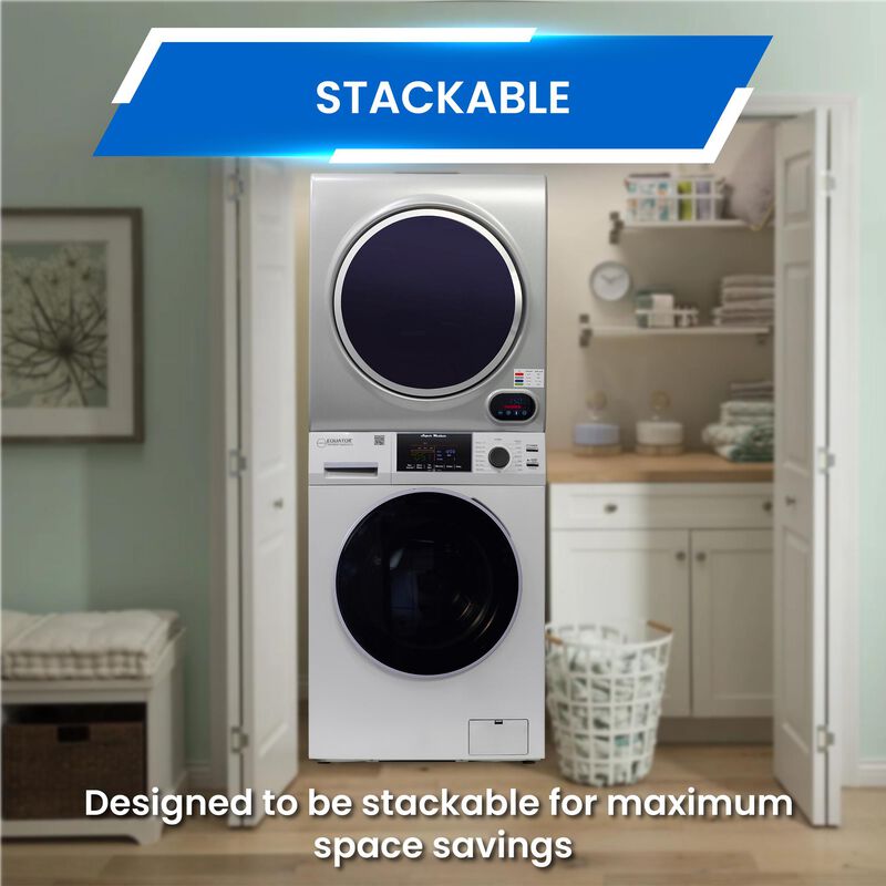 Equator 24 in. 1.6 cu. ft. Electric Front Load Laundry Center with Pet Cycle, Sanitize Cycle & Sensor Dry - Silver, Silver, hires