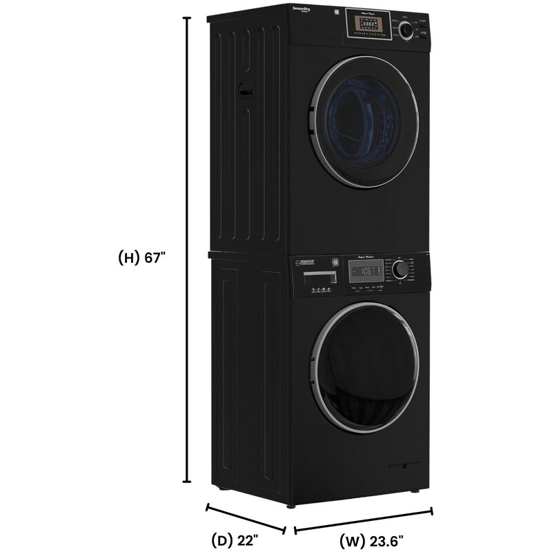 Equator Compact 24 in. 1.57 cu. ft. Electric Front Load Laundry Center with Sensor Dry, Pet & Sanitize Cycle - Black, , hires