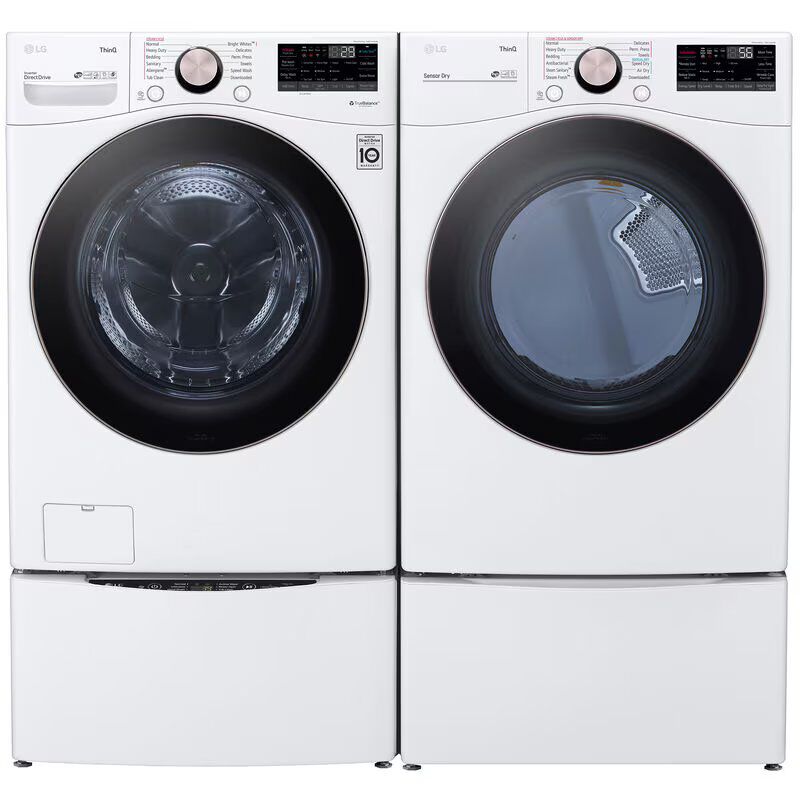 LG 27 in. 7.4 cu. ft. Smart Stackable Round-Door Electric Dryer with Built-In Intelligence, Sensor Dry, Turbo Steam, Sanitize & Steam Cycle - White, White, hires