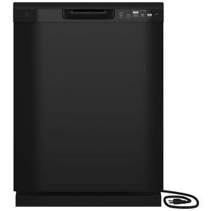 GE 24 in. Front Control Flush-Mount Dishwasher with 59 dBa Sound Level, Dry Boost & Pocket Handle - Black, Black, hires