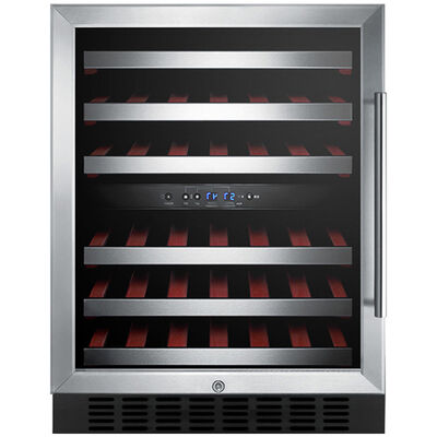 Summit 24 in. Compact Built-In or Freestanding Wine Cooler with 46 Bottle Capacity, Dual Temperature Zones & Digital Control - Stainless Steel | SWC530BSCALH