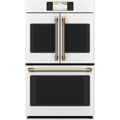 Cafe 30" 10.0 Cu. Ft. Electric Smart Double French Door Wall Oven with True European Convection & Self Clean - Matte White | CTD90FP4NW2