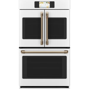 Cafe 30" 10.0 Cu. Ft. Electric Smart Double French Door Wall Oven with True European Convection & Self Clean - Matte White, Matte White, hires