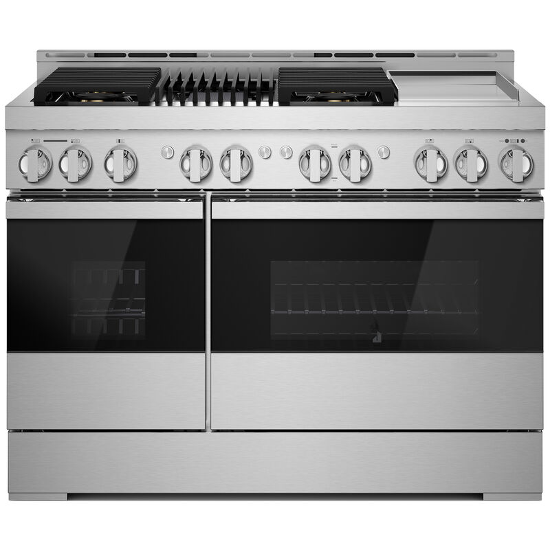 JennAir Noir Series 48 in. 6.3 cu. ft. Smart True European Convection Double Oven Dual Fuel Range with 4 Sealed Burners, Grill & Griddle - Stainless Steel, , hires