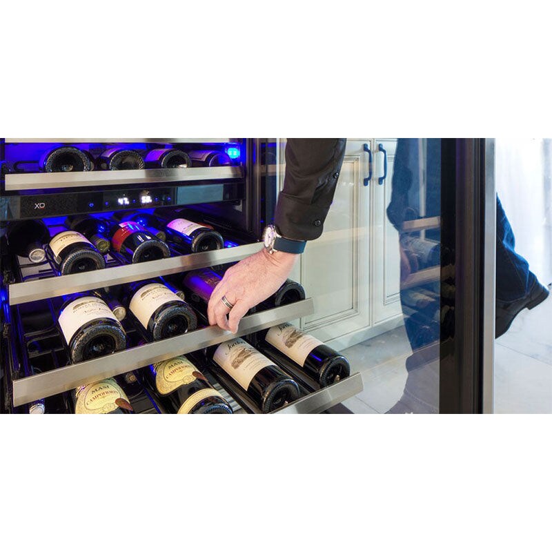 XO 24 in. Undercounter Wine Cooler with Metal Racks, Dual Temperature Zones & 46 Bottle Capacity - Black Stainless Steel, , hires