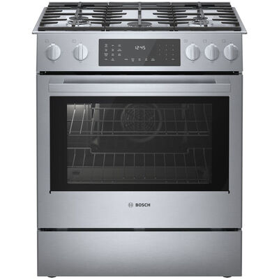 Bosch 800 Series 30 in. 4.6 cu. ft. Convection Oven Slide-In Dual Fuel Range with 5 Sealed Burners - Stainless Steel | HDI8056U