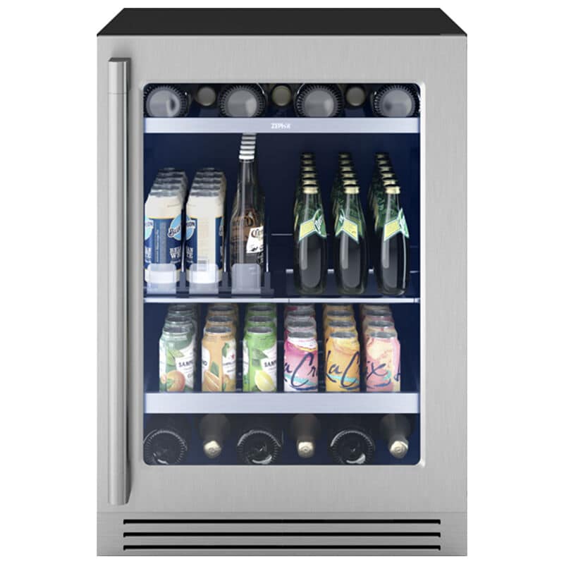 Zephyr Presrv Series 24 in. Built-In/Freestanding 5.6 cu. ft. Compact Beverage Center with Adjustable Shelves & Digital Control - Stainless Steel, , hires