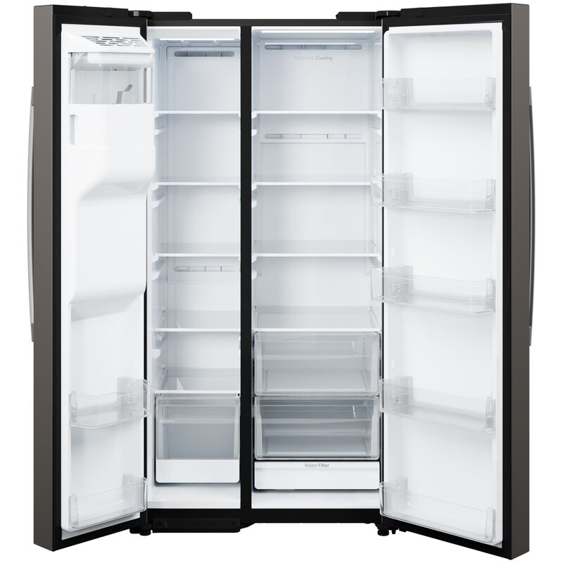 GE 36 in. 23.6 cu. ft. Counter Depth Side-by-Side Refrigerator with Ice & Water Dispenser - Slate, Slate, hires