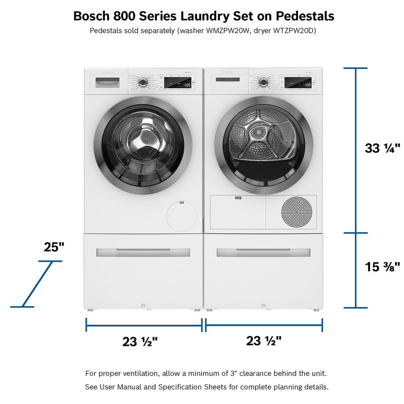 Bosch 800 Series 24 in. 4.0 cu. ft. Smart Stackable Ventless Compact Condensation Electric Dryer with Sanitize Cycle & Sensor Dry - White, , hires