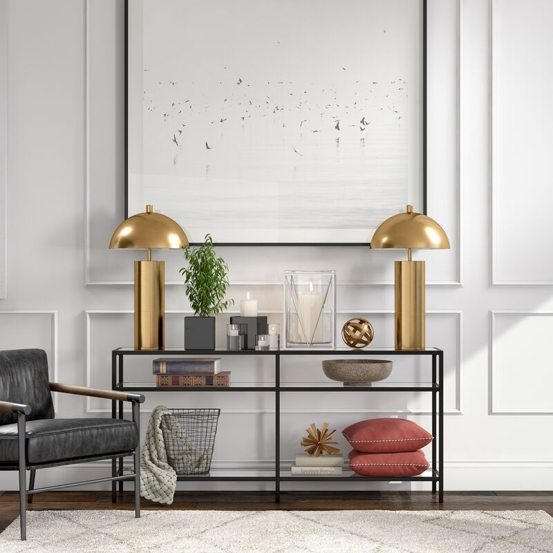 Hudson & Canal York 27" Tall Table Lamp with Metal Shade - Brass, , hires