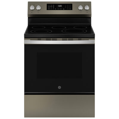 GE 30 in. 5.3 cu. ft. Smart Air Fry Convection Oven Freestanding Electric Range with 5 Radiant Burners - Slate | GRF600AVES