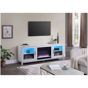 Lilola Summit 70"W White Walnut Finish TV Stand Console with Fireplace and Heater, , hires