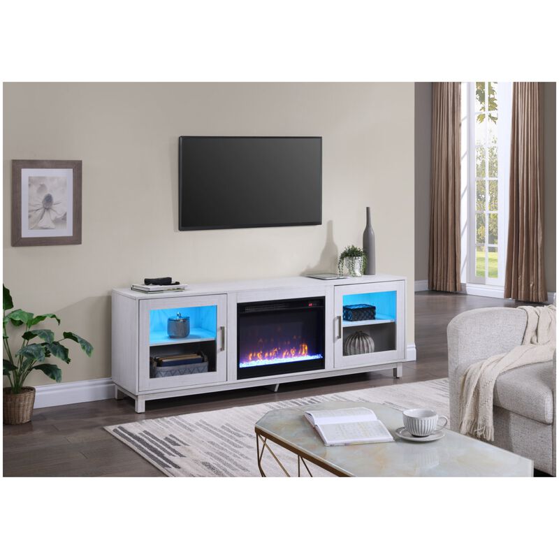 Lilola Summit 70"W White Walnut Finish TV Stand Console with Fireplace and Heater, , hires