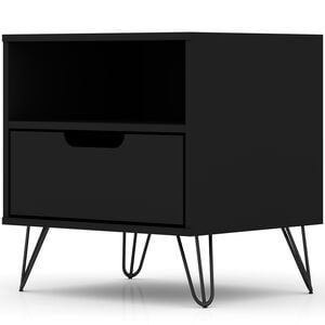 Manhattan Comfort Rockefeller Mid-Century Modern 1-Drawer Nightstand Black, Black, hires