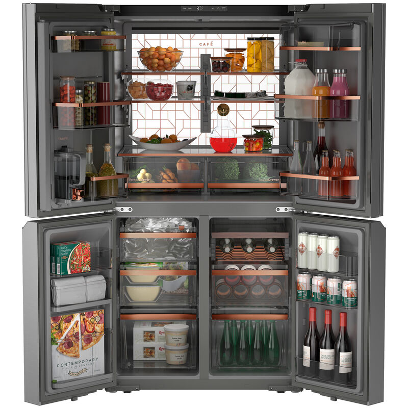 Cafe 36 in. 28.3 cu. ft. Smart 4-Door French Door Refrigerator with Internal Water AutoFill Pitcher - Platinum Glass, , hires
