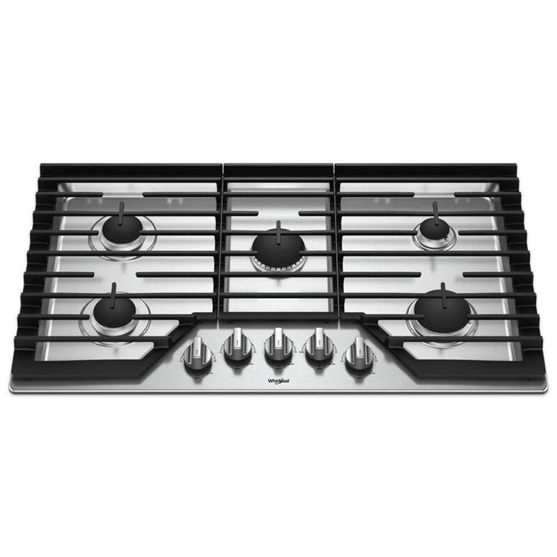 Whirlpool 36 in. 5-Burner Natural Gas Cooktop with Griddle, Simmer Burner u0026  Power Burner - Stainless Steel | P.C. Richard u0026 Son