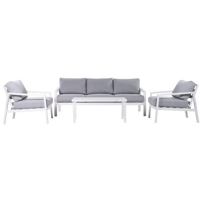 Mod Greyson Collection 4-Piece Conversation Set With 2 Side Chairs, Sofa, and Slat-Top Coffee Table - Gray/White | GRYSN4PC-GRY