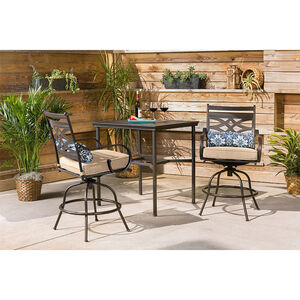 Hanover Montclair 3-Piece High-Dining Set in Tan with 2 Swivel Chairs and a 33" Square Table - Tan/Brown, , hires