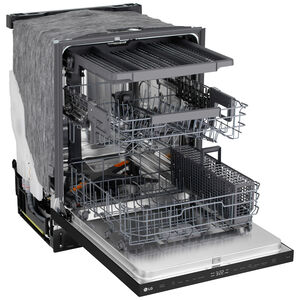 LG 24 in. Top Control Flush-Mount Smart Dishwasher with 46 dBA Sound Level, 3rd-Rack, AutoVent Dry & Pocket Handle - Black, , hires