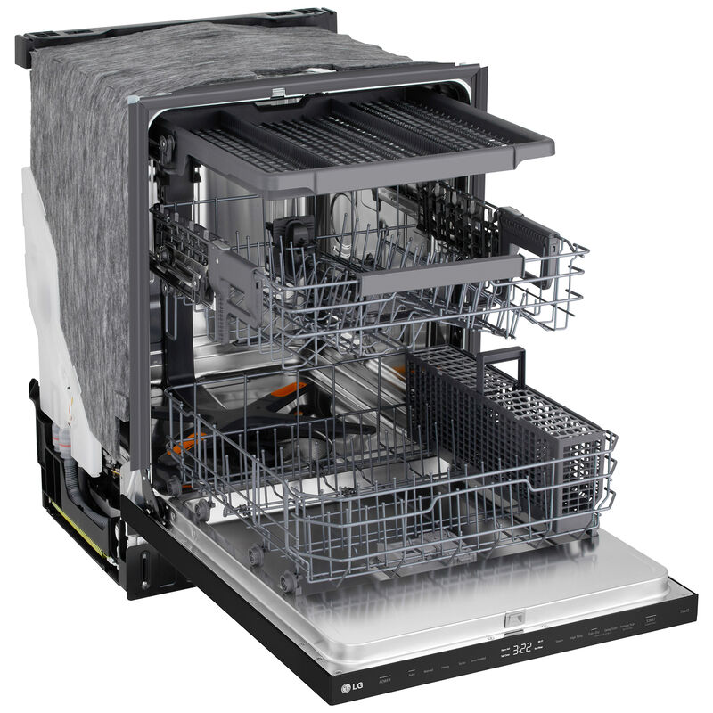 LG 24 in. Top Control Flush-Mount Smart Dishwasher with 46 dBA Sound Level, 3rd-Rack, AutoVent Dry & Pocket Handle - Black, , hires