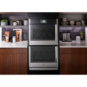GE Profile 30 in. 10 cu. ft. Smart Top Control Electric Double Wall Oven with True European Convection - Stainless Steel, , hires