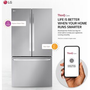 LG 36 in. 26.5 cu. ft. Smart Counter Depth French Door Refrigerator with Internal Water Dispenser - Stainless Steel, Stainless Steel, hires