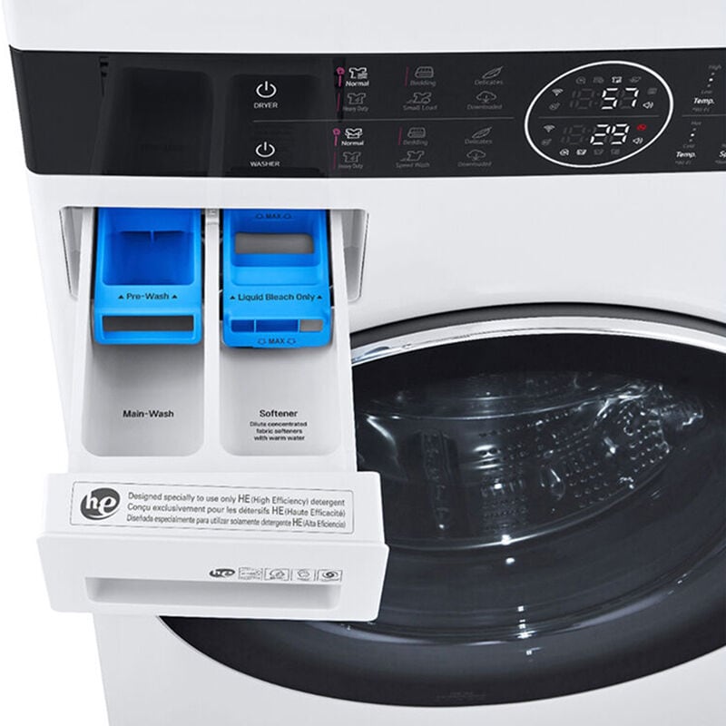 LG 27 in. WashTower with 4.5 cu. ft. Washer with 10 Wash Programs and TurboWash 360 & 7.4 cu. ft. Electric Dryer with 9 Dryer Programs, Sensor Dry & Wrinkle Care - White, White, hires