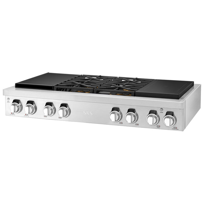 SKS 48 in. 6-Burner Smart Dual Fuel Natural Gas Rangetop with Simmer Burner & Power Burner - Stainless Steel, , hires