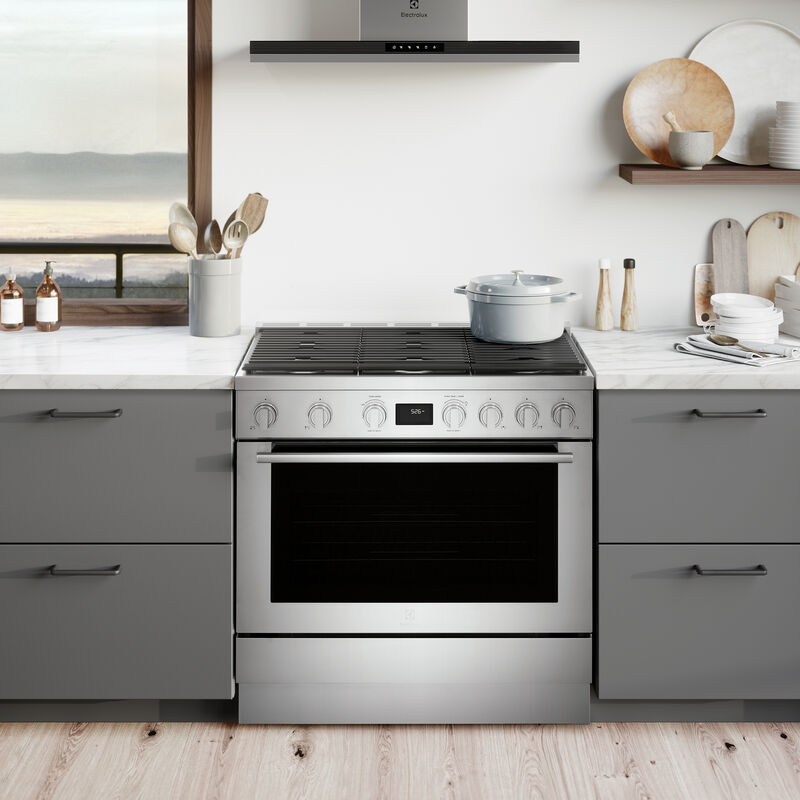 Electrolux 36 in. 4.4 cu. ft. True European Convection Dual Fuel Range with 6 Sealed Burners - Stainless Steel, , hires